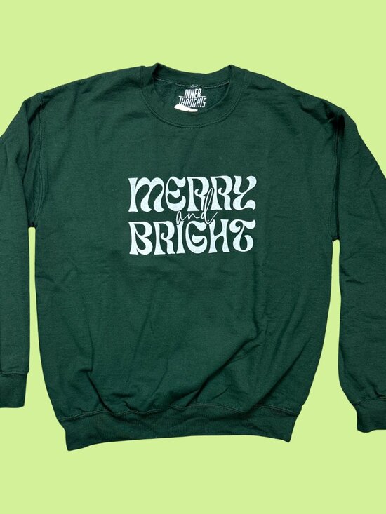 Inner Thoughts Dark Green Merry & Bright Christmas Crewneck Sweatshirt - Picture 1 of 3